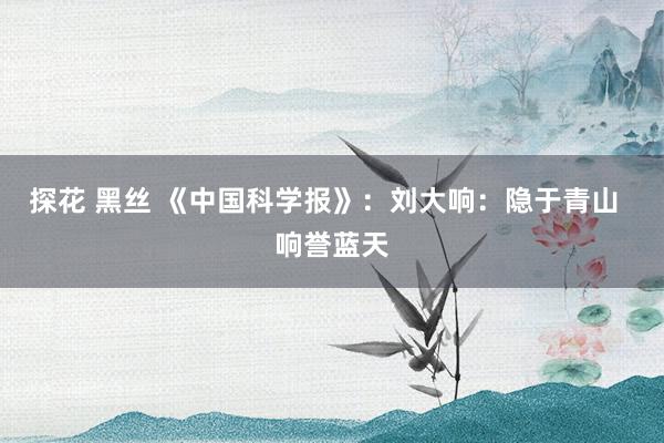 探花 黑丝 《中国科学报》：刘大响：隐于青山  响誉蓝天